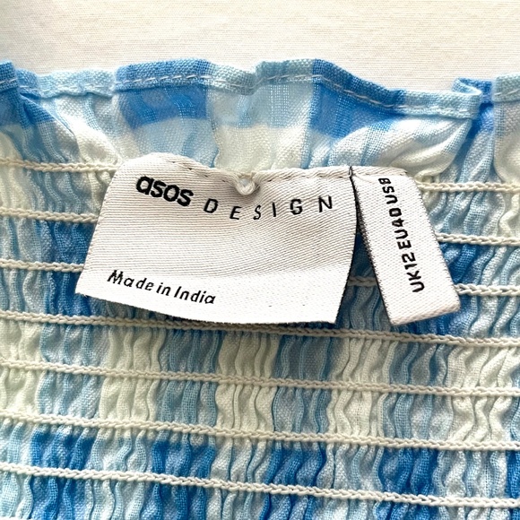 ASOS Design 100% cotton floral and checkered faux wrap mini dress size 8 - Picture 5 of 7